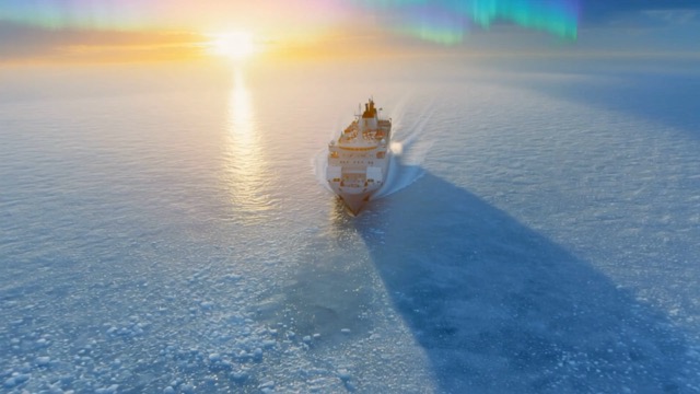 Icebreaker at blue hour AI video prompt example